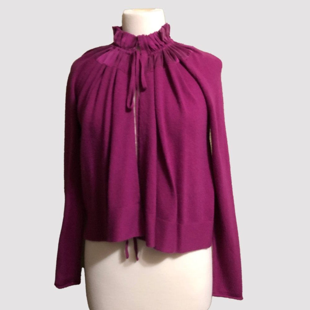 ✨ Nanette Lepore Silk & Wool Ruffle Mock Neck Cardigan - Size S ✨